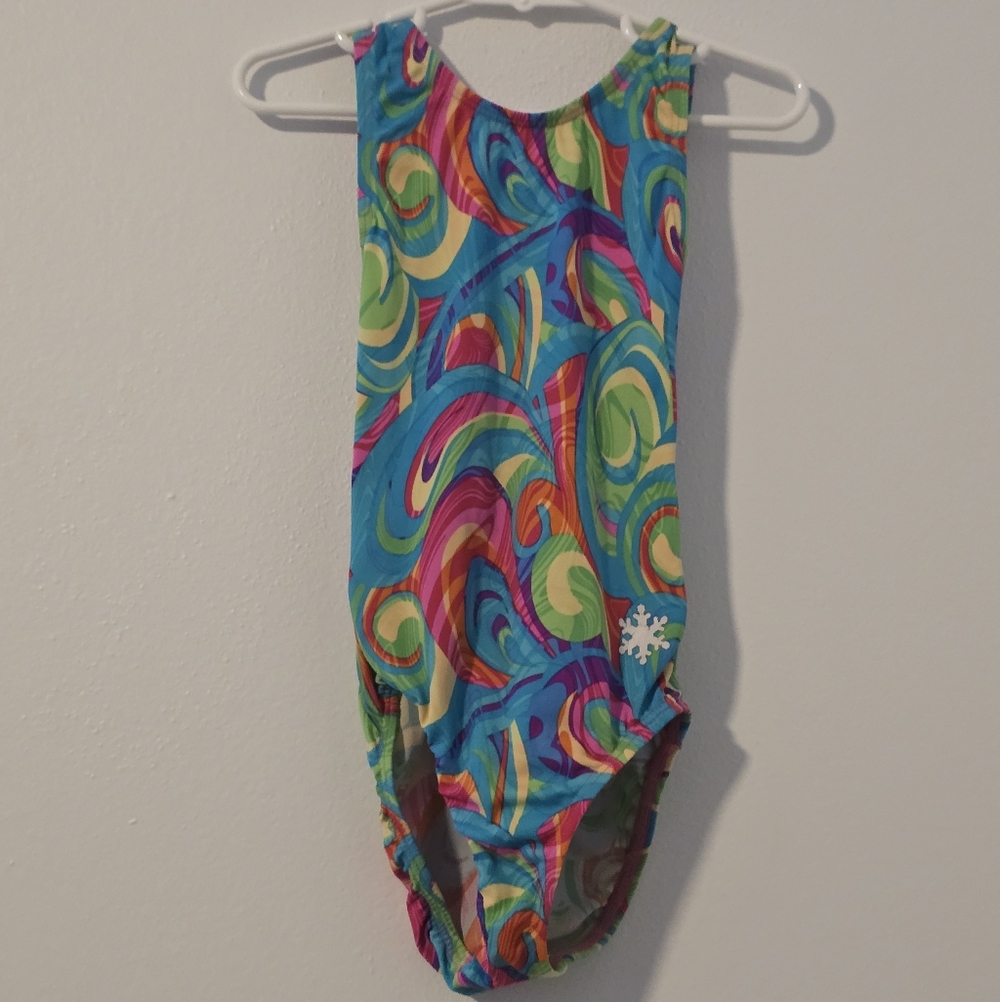 Snowflake Designs Leotard Child Medium Neon Swirl Gymnastics Dance Open Back